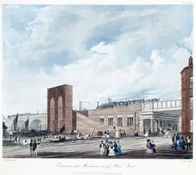 Entrance into Manchester Across Water Street, Engraved by Henry Pyall, Published by Ackermann & Co.